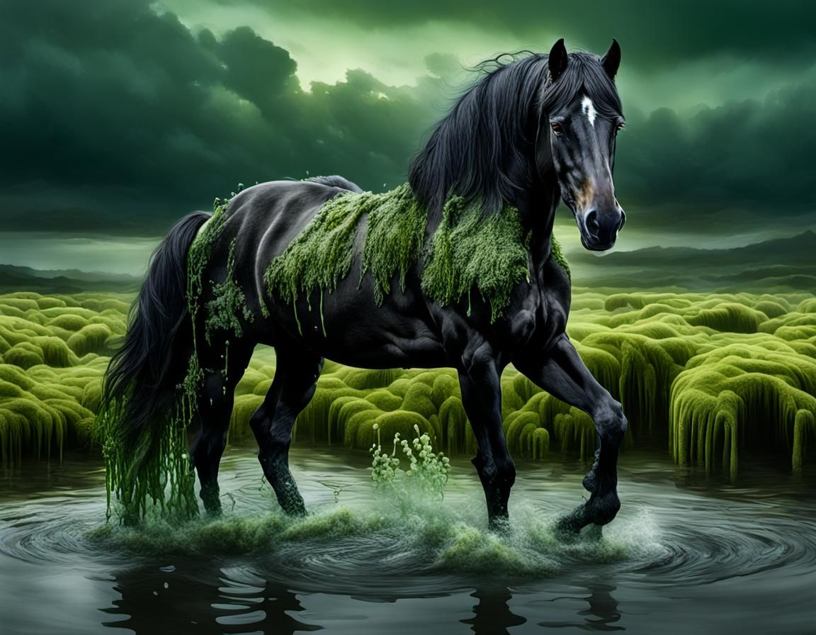 Kelpie: Black Horse of the Lake in Digital Painting