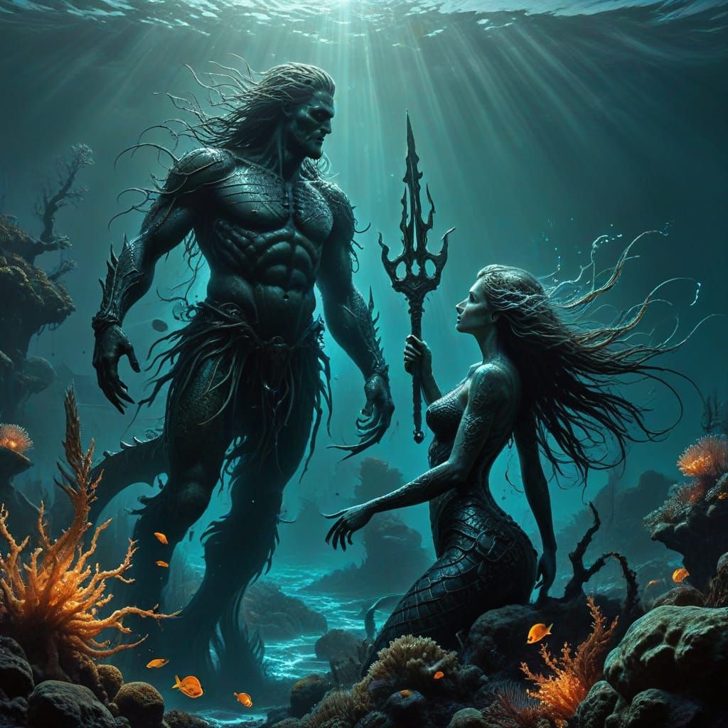 Stern Warrior Mermaid Battles Poseidon in Epic Underwater Cl...