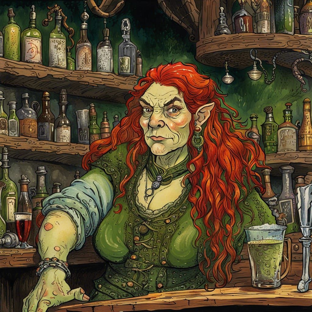 Ornate Portrait of a Female Dwarven Barkeeper