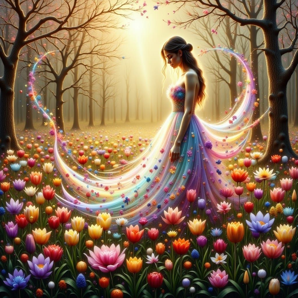 Ethereal Floral Spirit in Vibrant Spring Garden