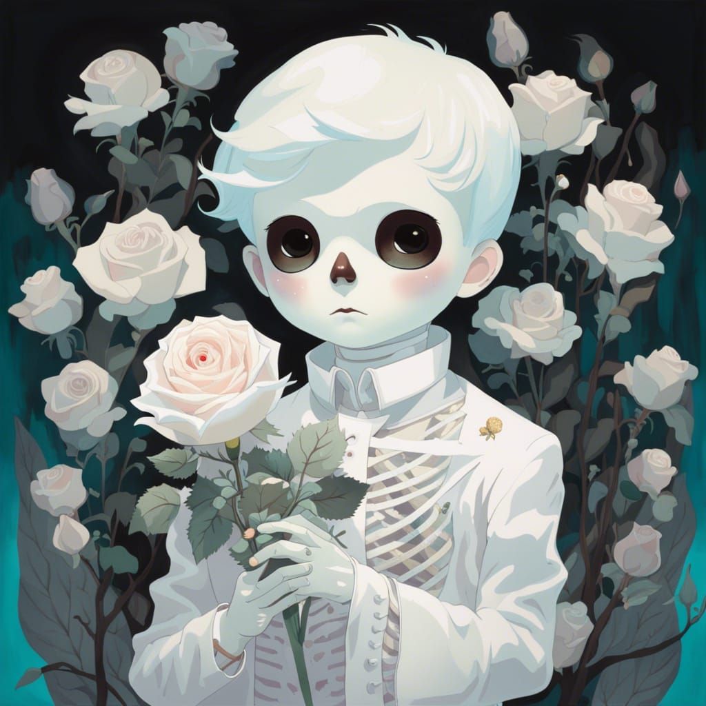 Victorian Ghost Boy with Rose, Anatomical Style