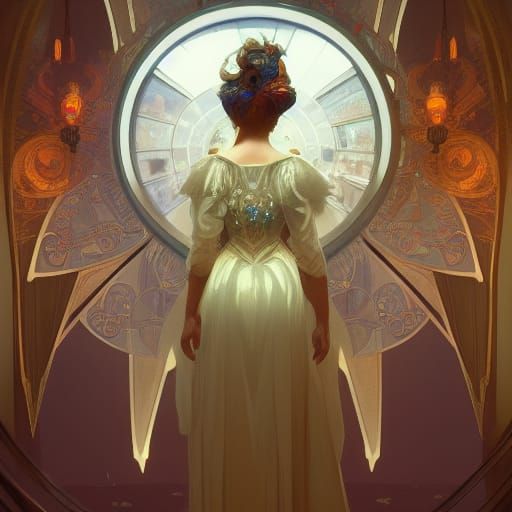 Magic Mirror Reflects Fairytale Horror, Art Nouveau Style