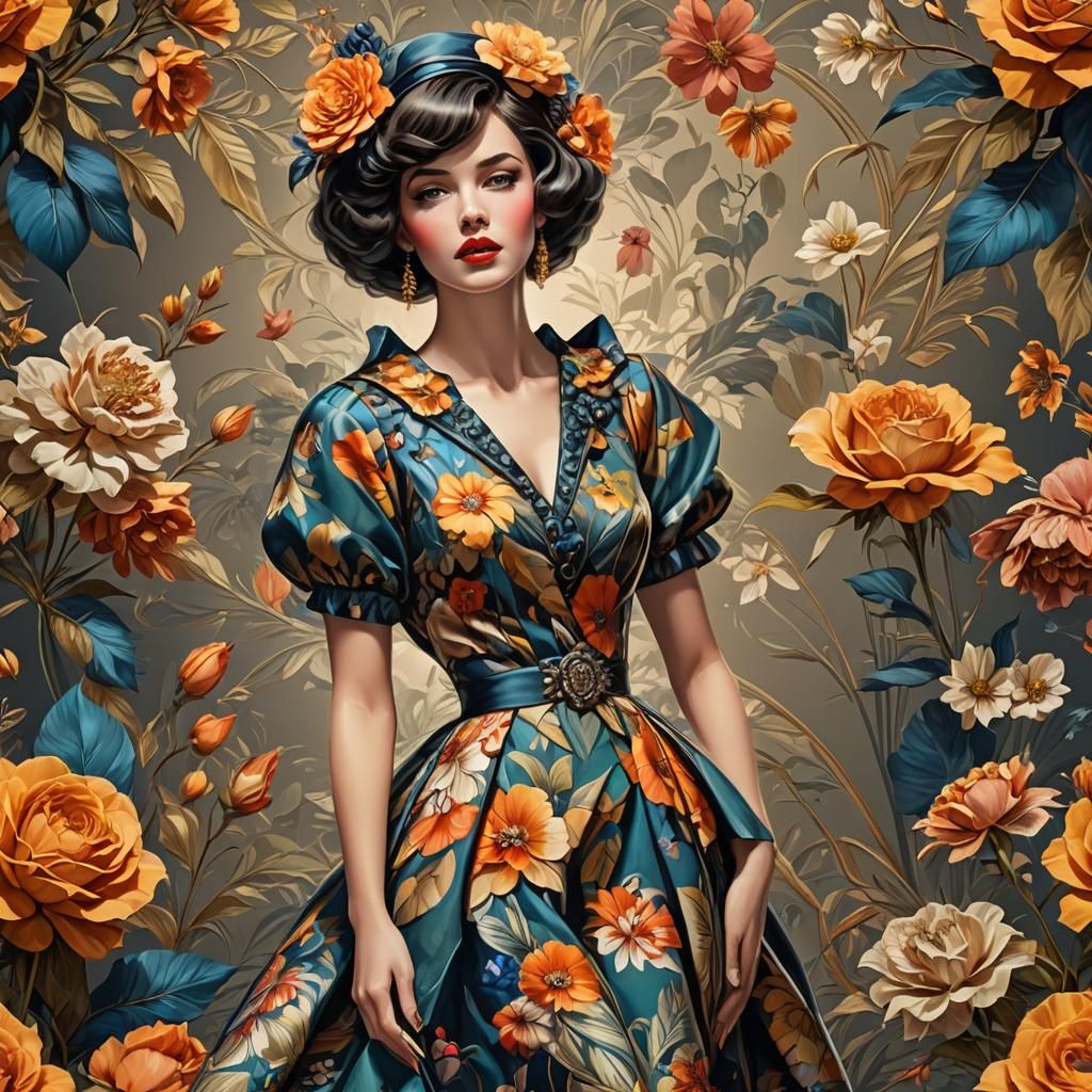 Luxurious Floral Dress in Rolf Armstrong Style