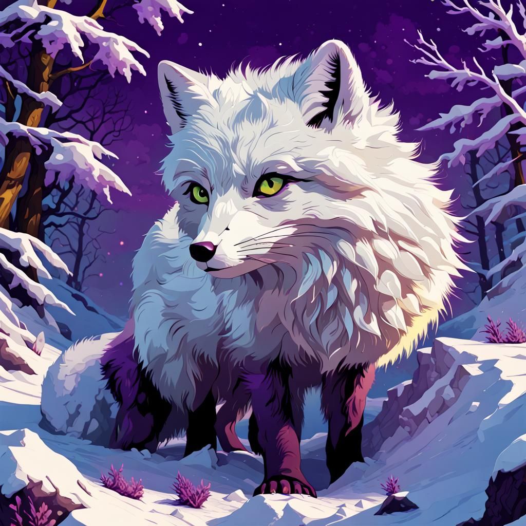 Arctic Snow Fox in Dark Fantasy Style