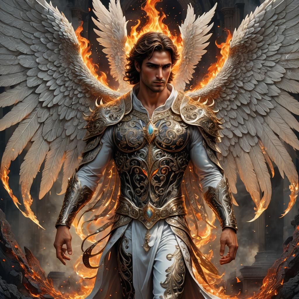 Angelic Male Model with Wings in Lava Filigree