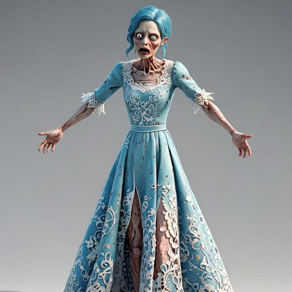CGI Cartoon Zombie Bride in Vibrant Digital Art Style
