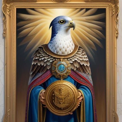 Falcon Seal on King David's Cloak: Surreal Oil Painting