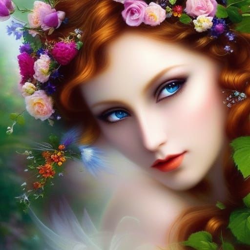 Rose Fairy Portrait in Whimsical Fantasy Style