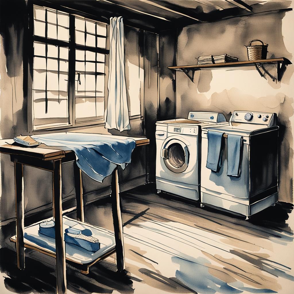 Muted Laundry Room in Japanese Sumi-e Style