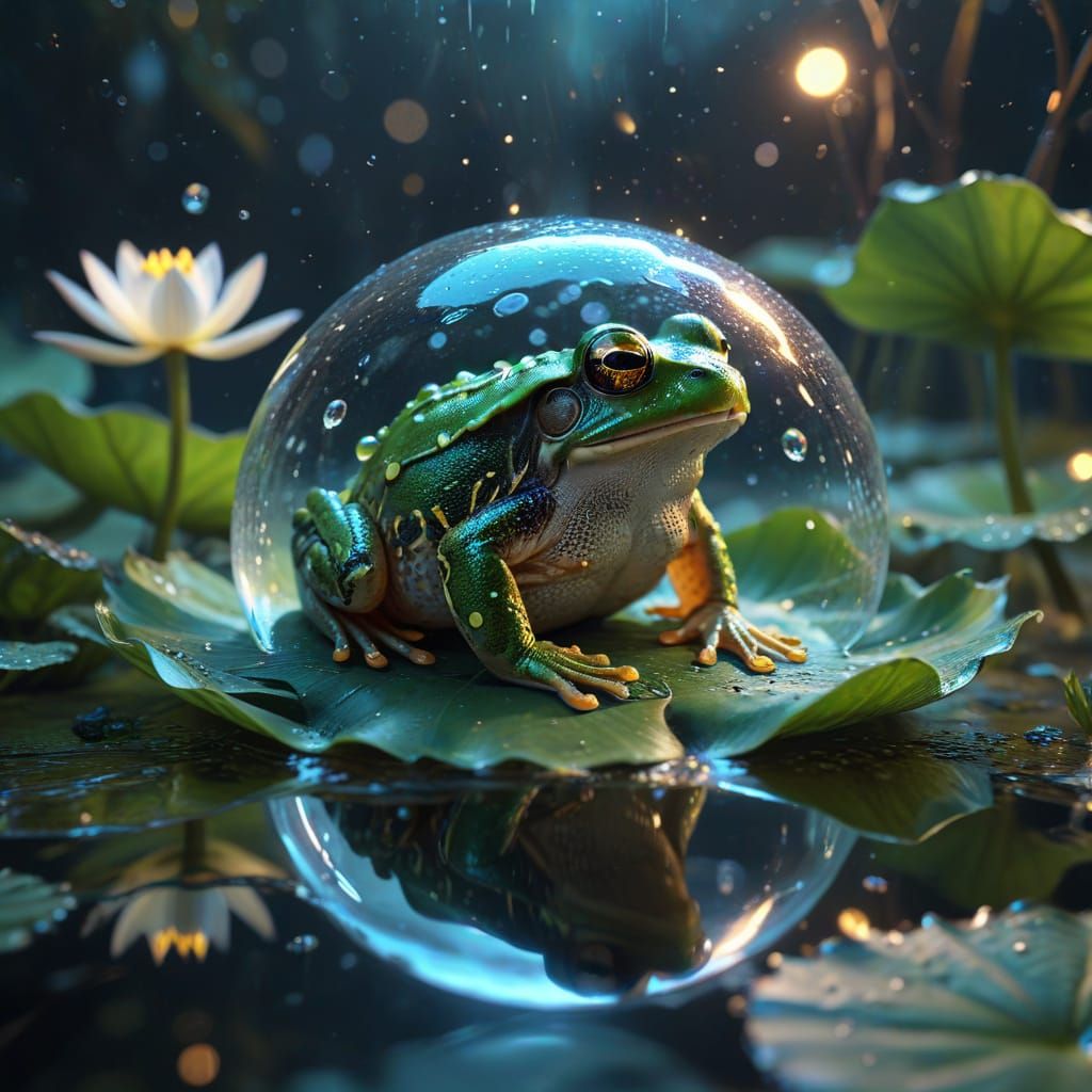 Magical Frog in Bubble, Ethereal Fantasy Art
