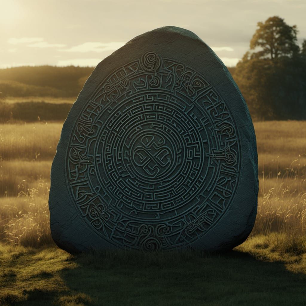 Viking Rune Stone in Golden Light