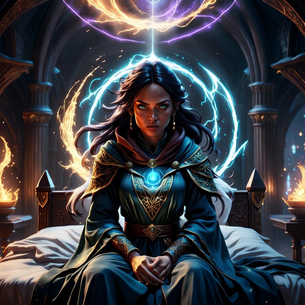 Fierce Young Spellcaster with Glowing Forcefield