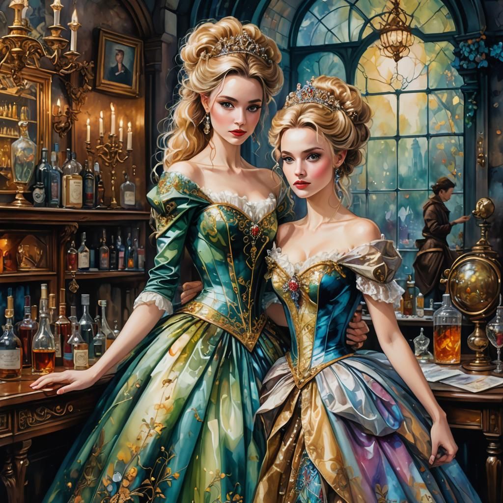 Luxury Dressmaker Shop with Arrogant Princess, Alcohol-Ink A...