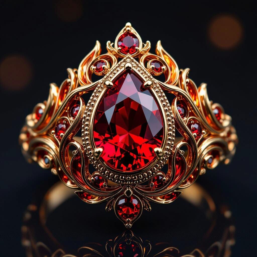 Fiery Ring with Red Spinel Inlay in Baroque Style