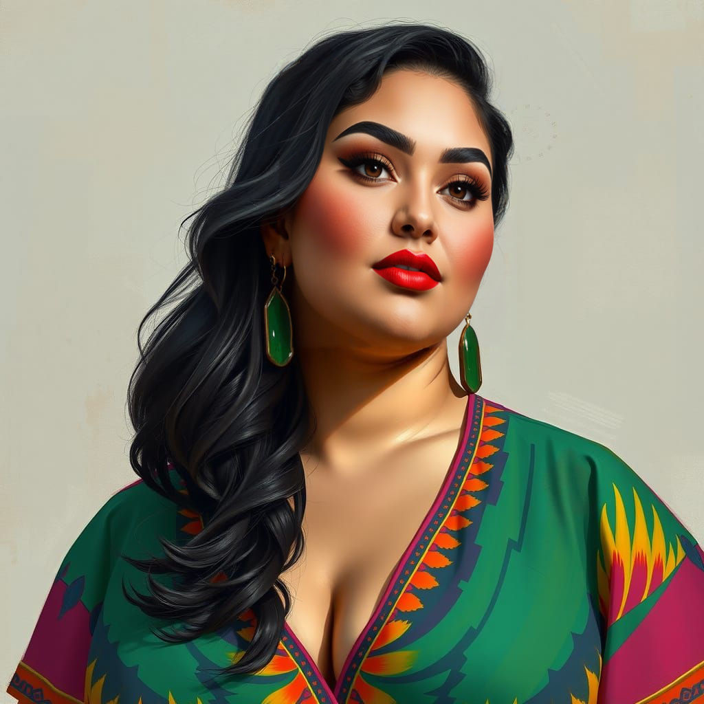 Vibrant Plus-Size Latina Goddess with Elegant Features