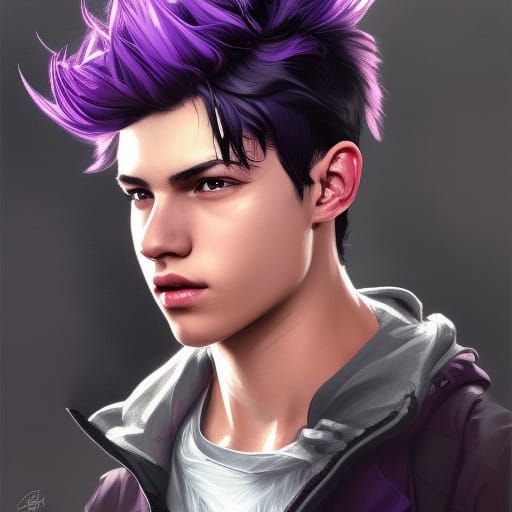 Boy with Purple Streaks: Detailed Portrait