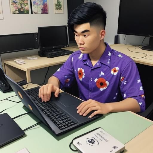 Poppy Flower and Gamer in Hawaiian Shirt
