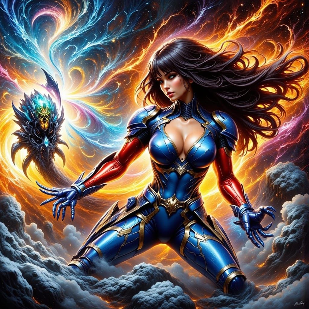 Anime Superwoman Unleashes Epic Attack in Vibrant Battle Sce...