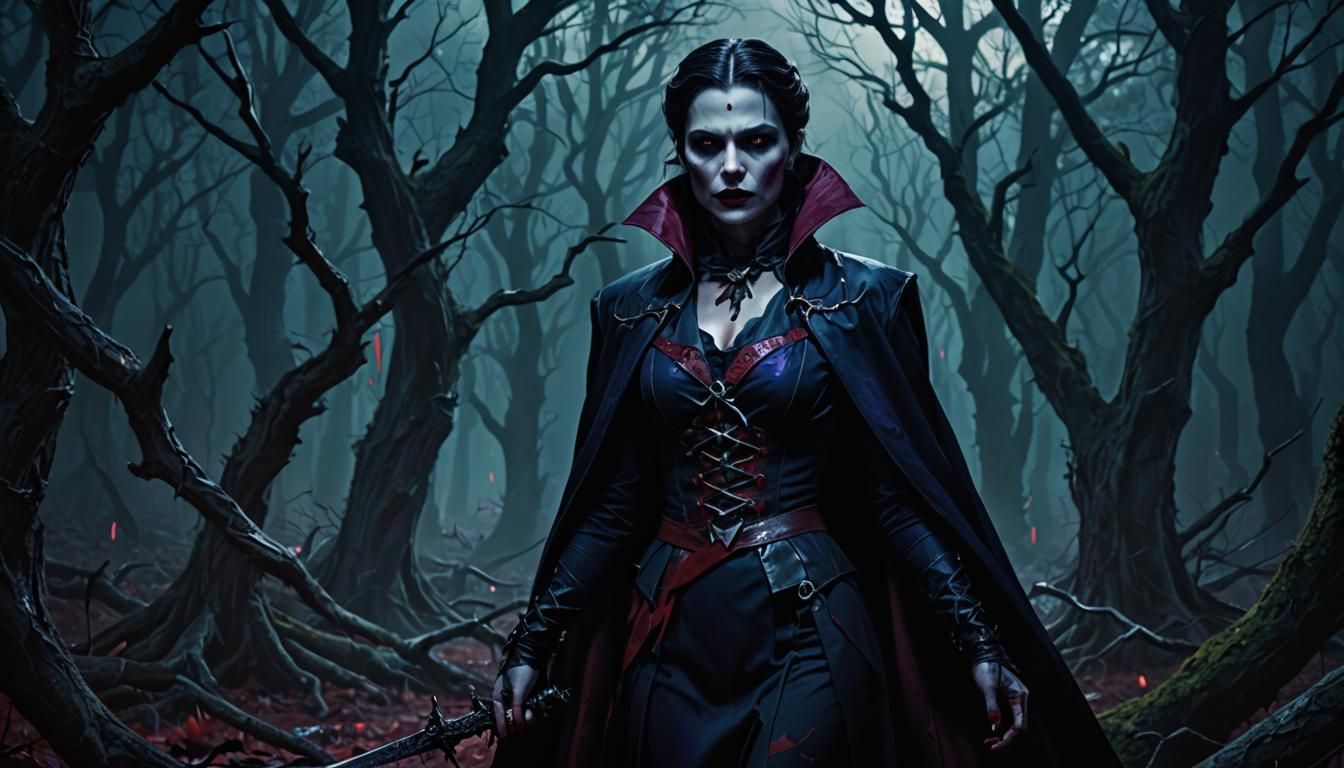 Vampire in Dark Forest: Dark Fantasy Artwork