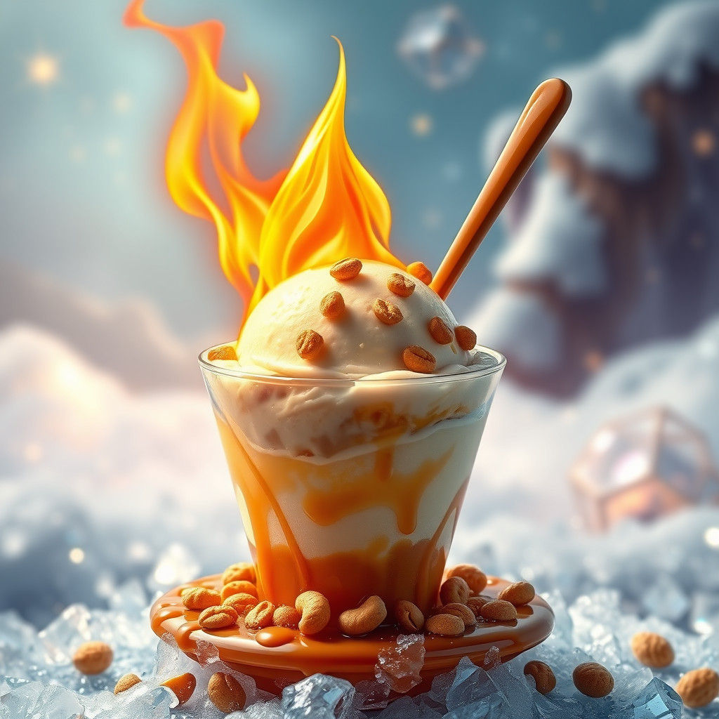 Fiery Ice Cream Sundae with Gems, in Pop Surrealism