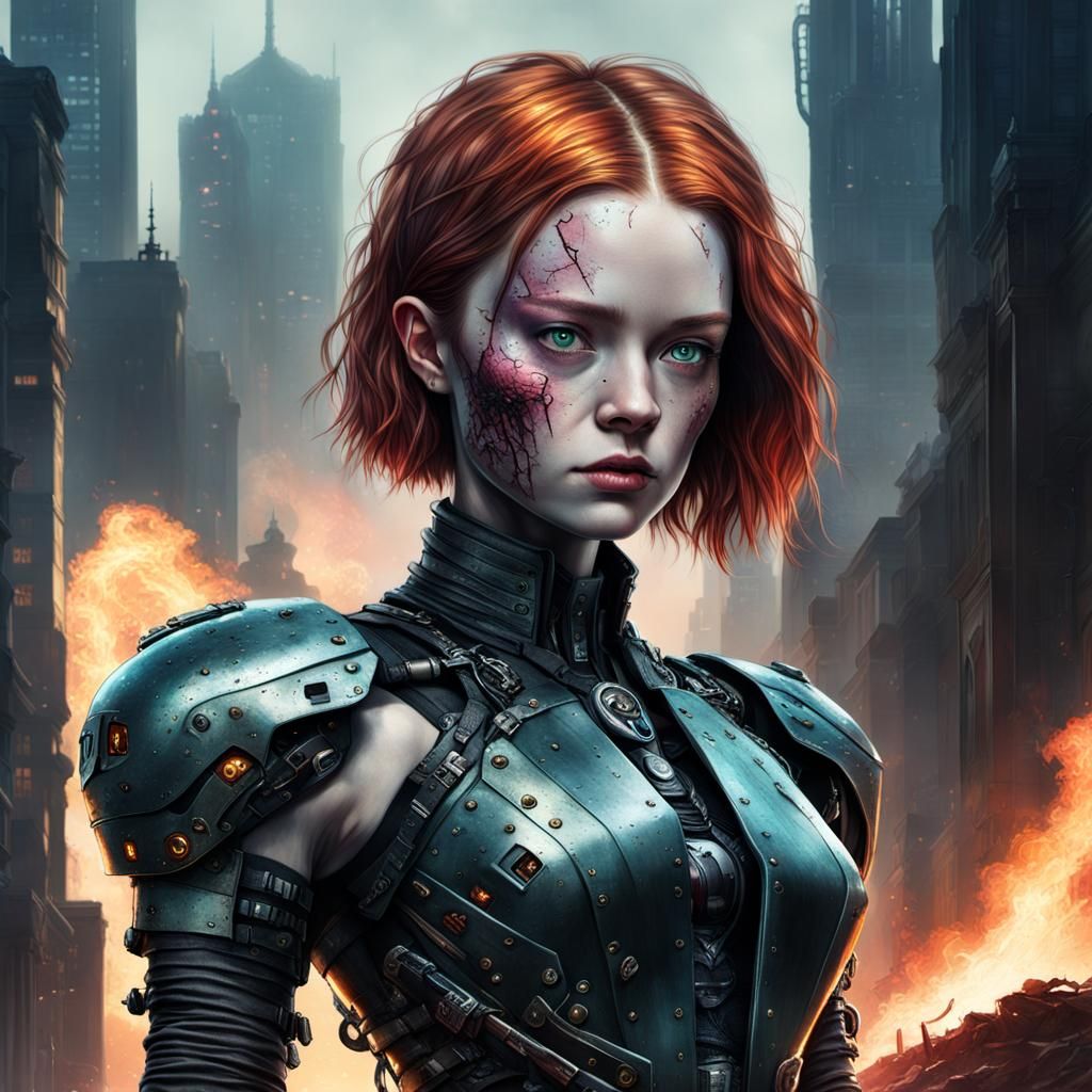 Cyberpunk Goth Cyborg Portrait: Dystopian Digital Art