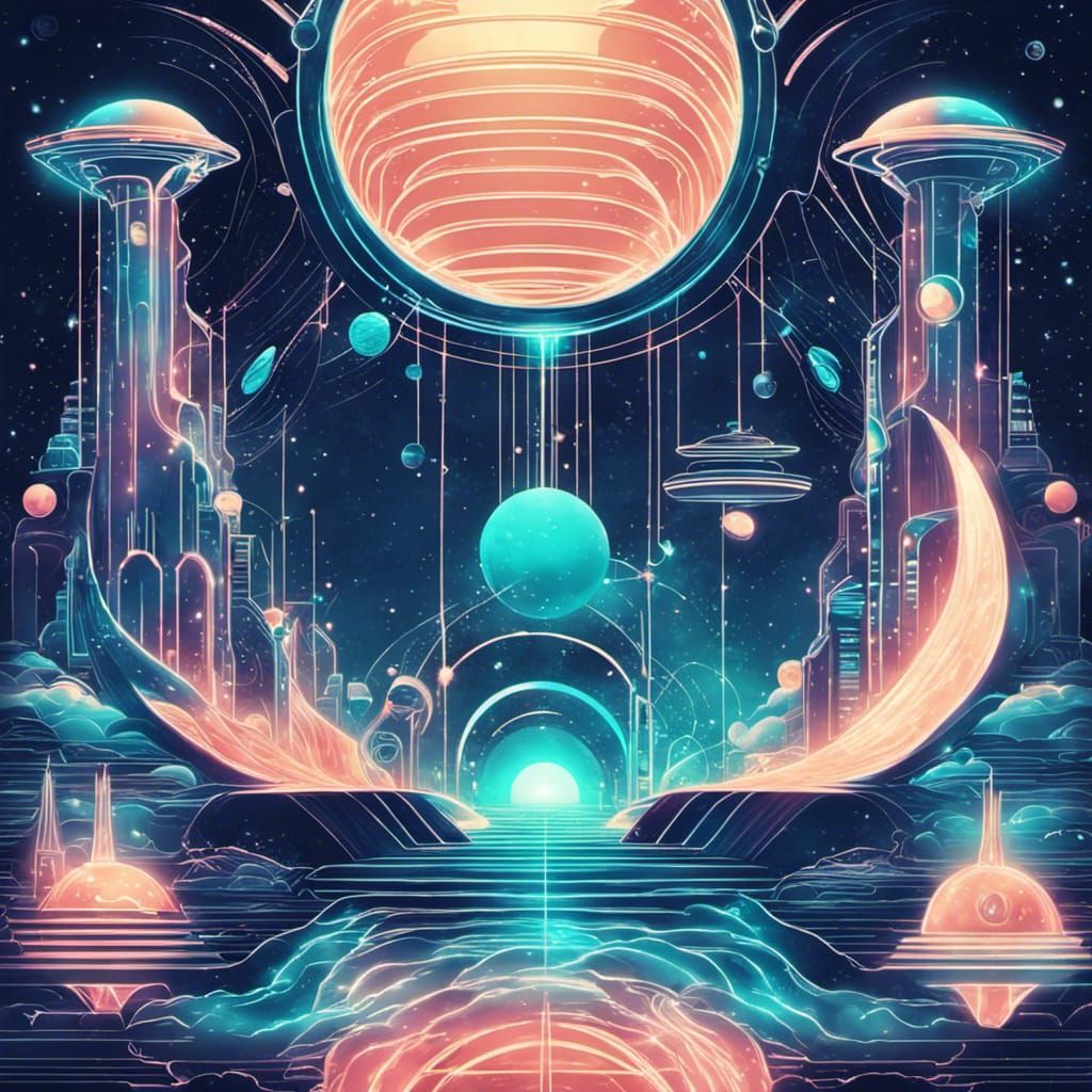 Celestial Retro-futuristic Glowing Dreamlike Moonbase