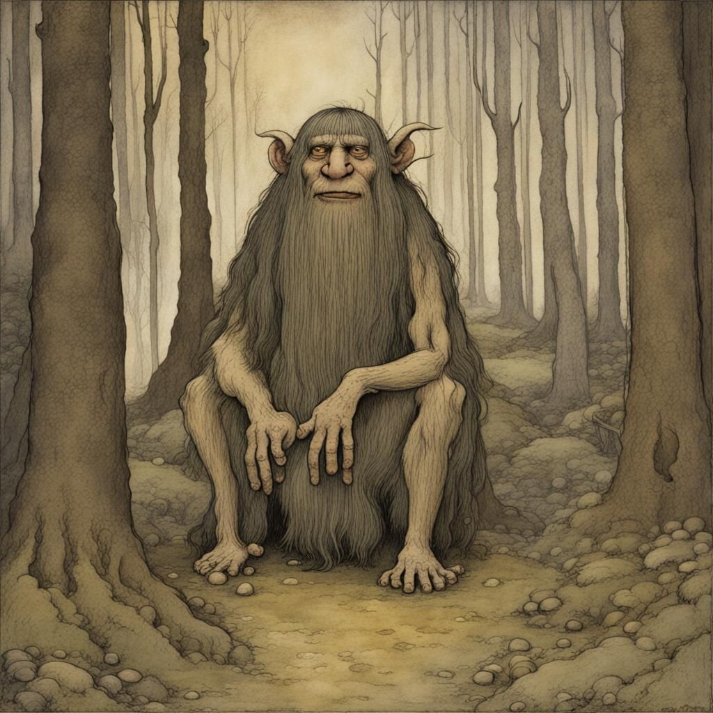 Troll in Woods, in Classic Illustration Style