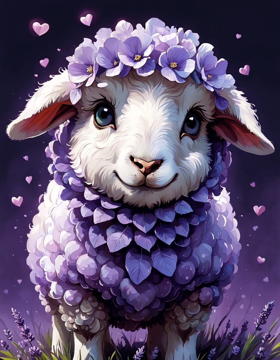 Surreal Valentine's Day Sheep in Digital Art Style