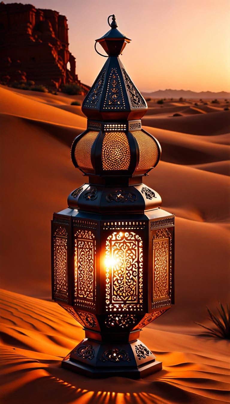 Ornate Moroccan Lamp in Desert, Fantasy Concept Art