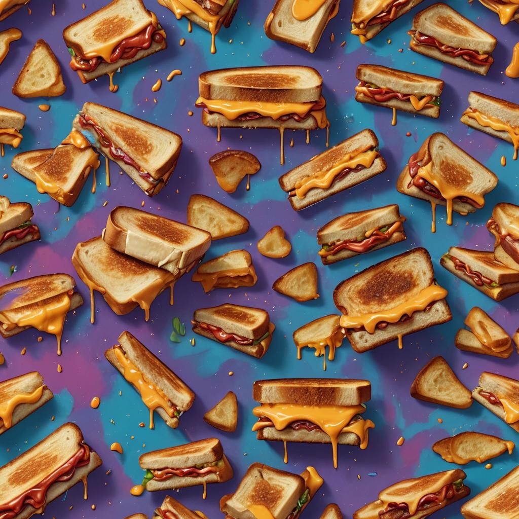 Delicious Melted Grilled Cheese Sandwich, Hyperrealistic Spl...