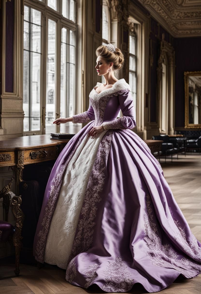 Woman in Voluminous Dress in English Palace