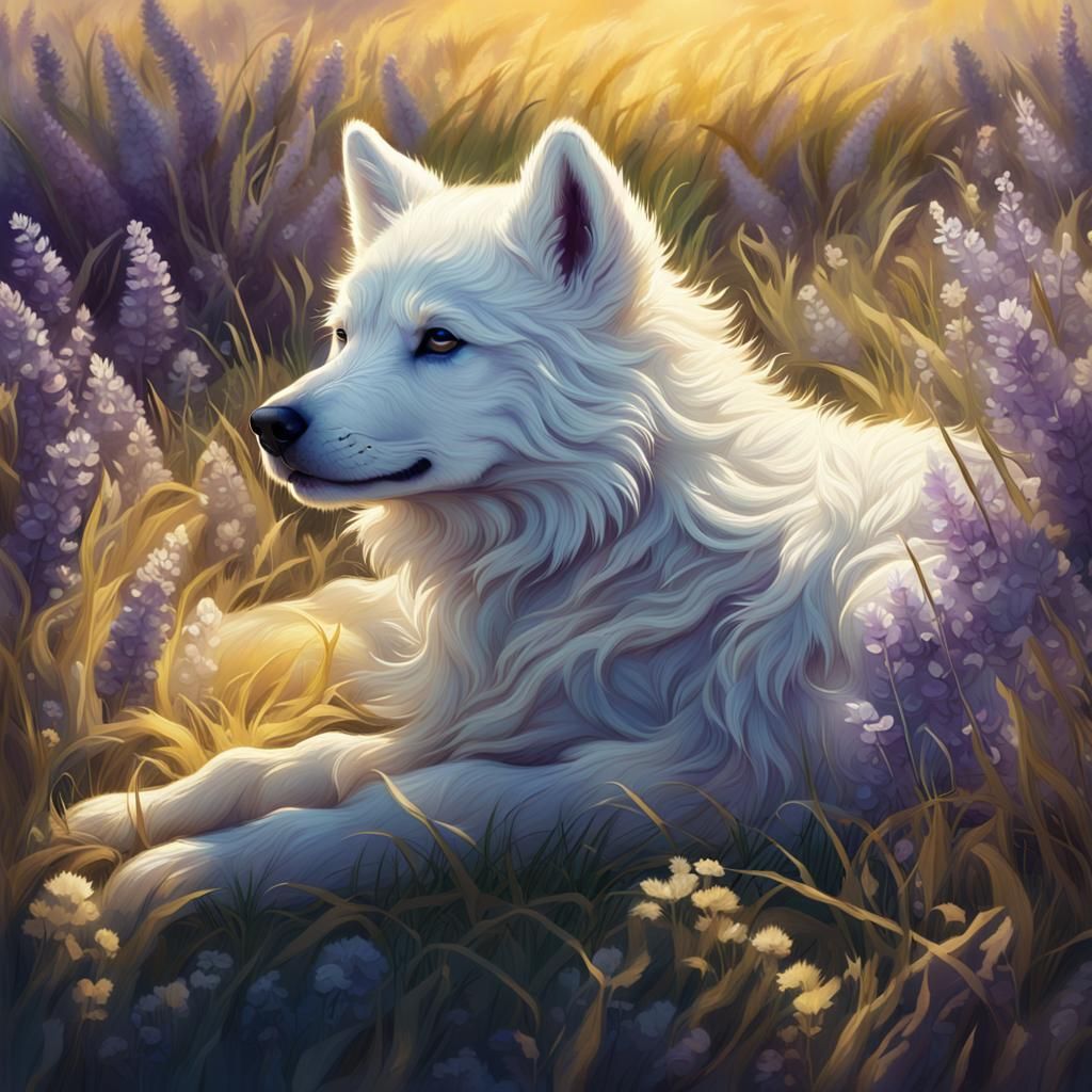 White Wolf Pup in Sunlight: Fantasy Concept Art