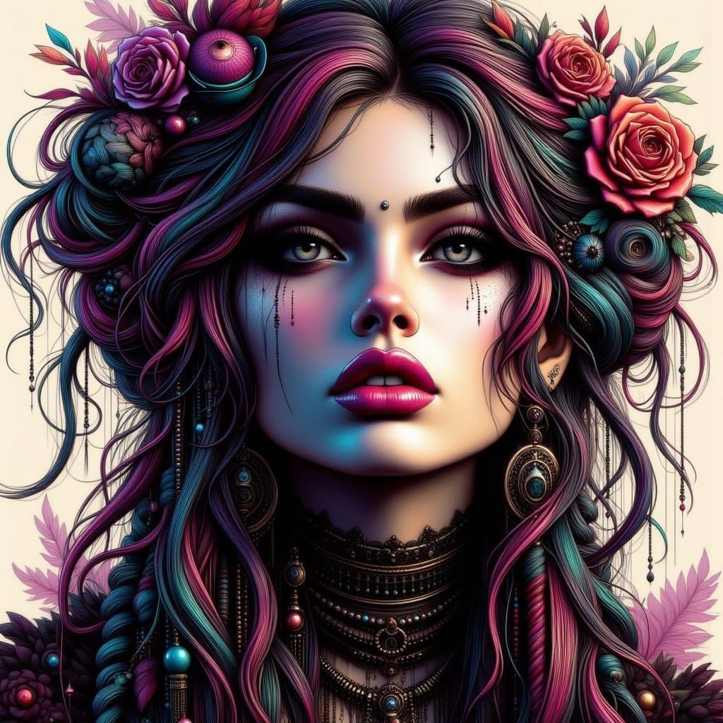 Sultry Art Nouveau Goddess with Punk Edge