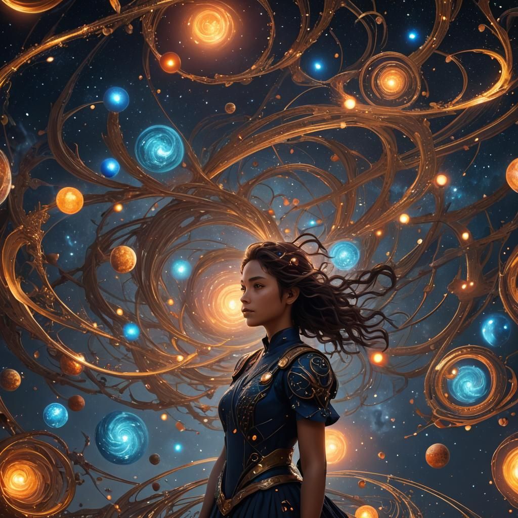 Woman Enveloped by Galaxy of Stars: Fantasy Art