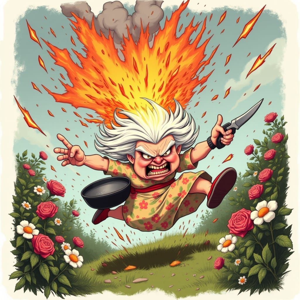 Surreal Egg with Volcano on Head Oozing Yolk in Fantasy Styl...