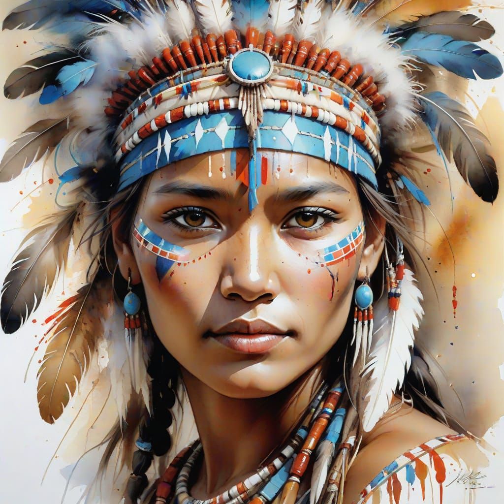 Karuk Maiden in Vibrant Tribal Regalia