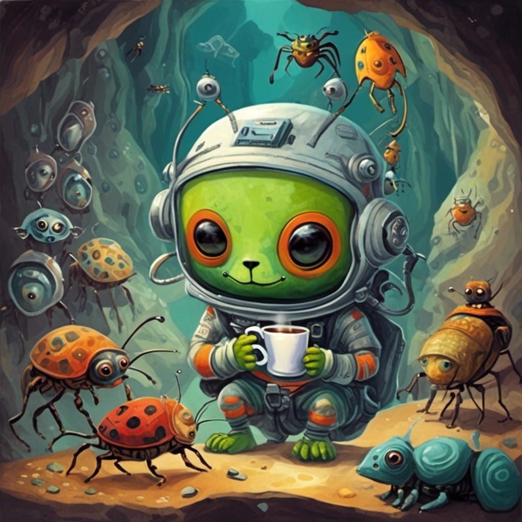 Astronaut's Alien Tea Party in a Cave