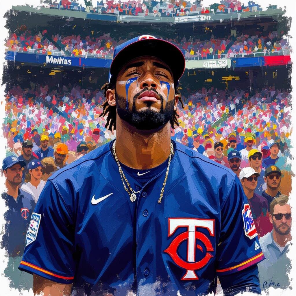 Crying Baseball Fan in Stadium, Impressionist Style