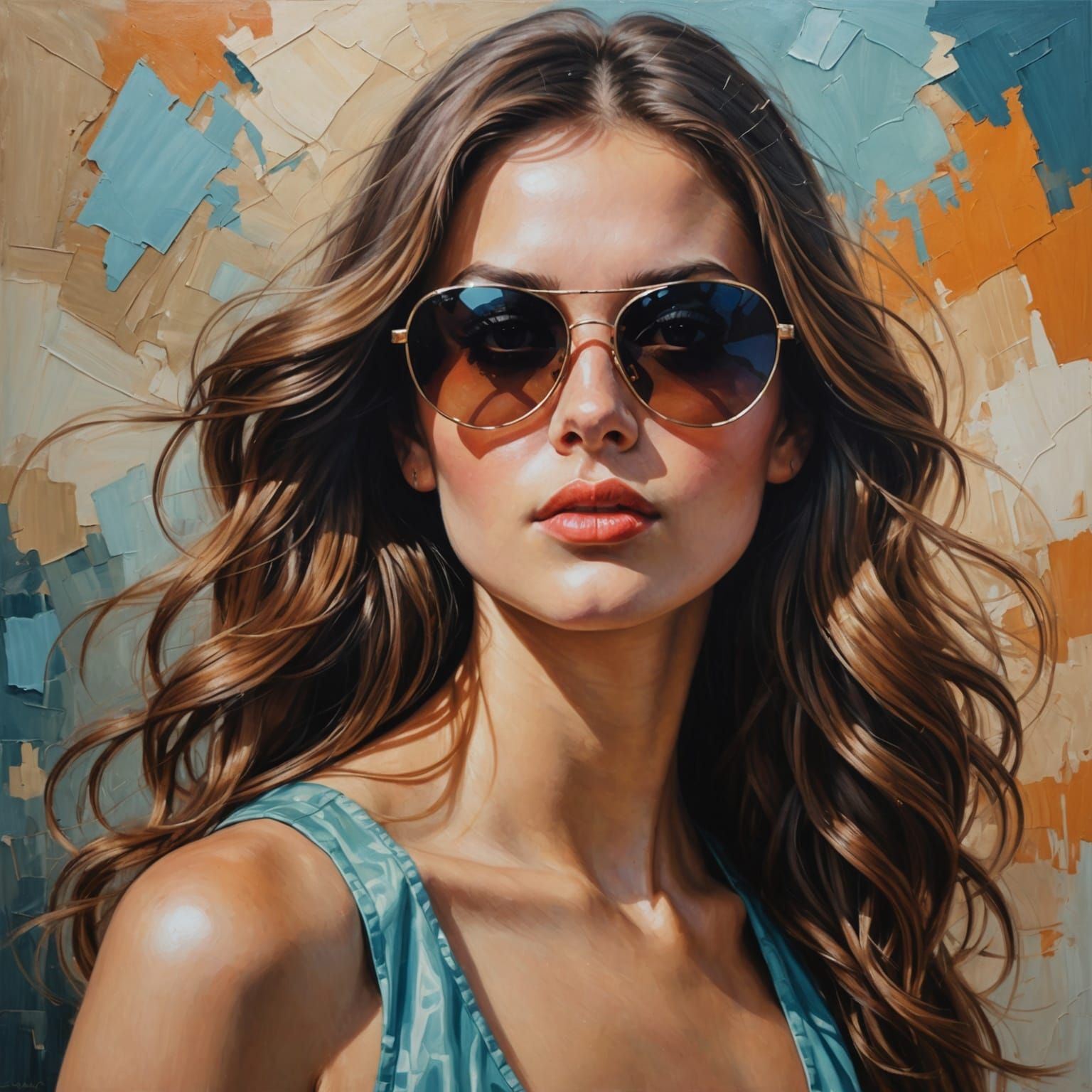 Realistic Oil Painting of Woman in Sunglasses