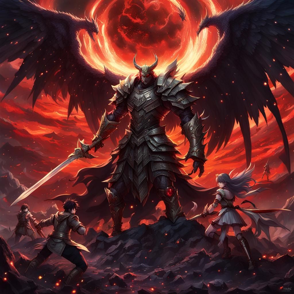 Epic Battle Between Heaven and Hell in Anime Style