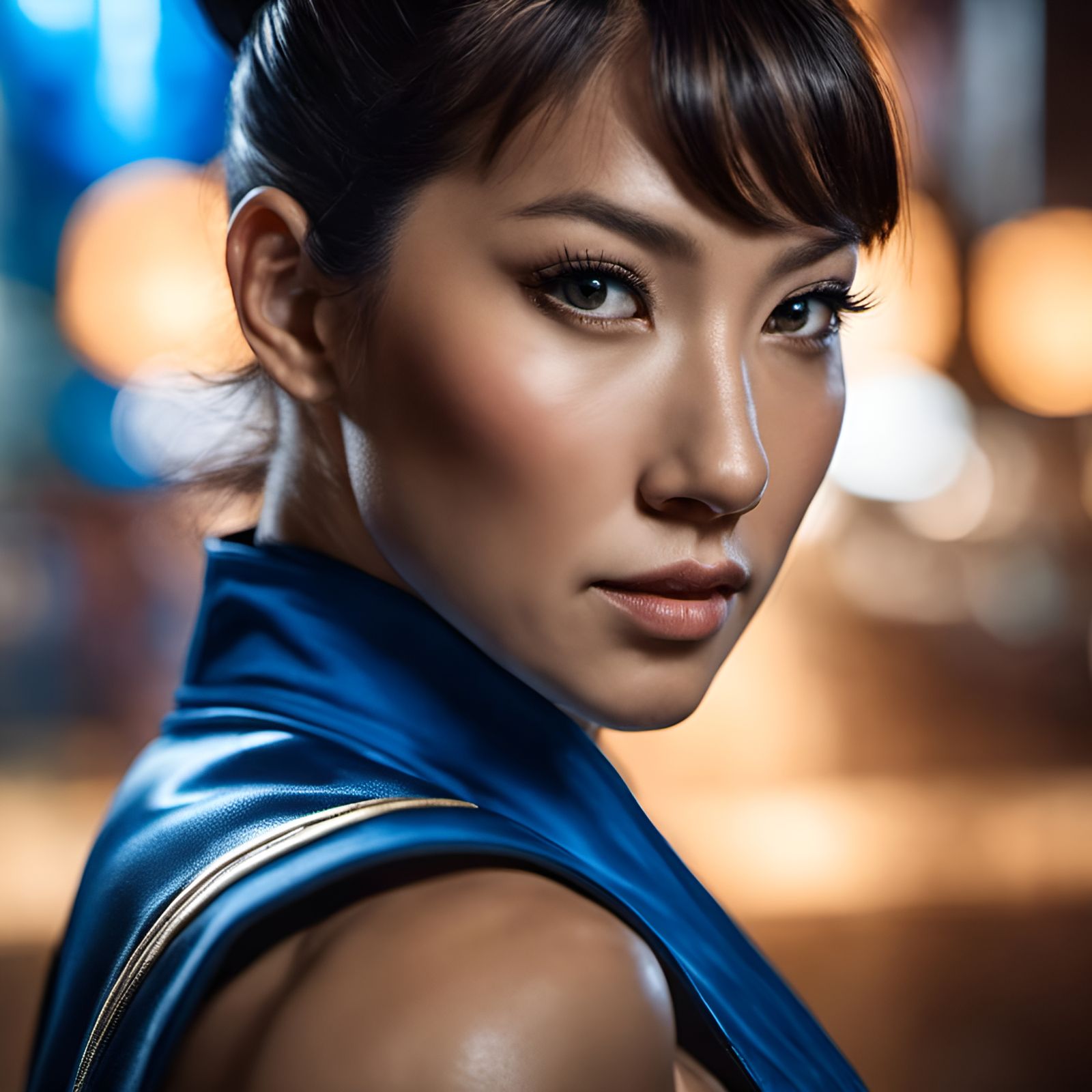 Hyperrealistic Portrait of Chun-Li from Street Fighter