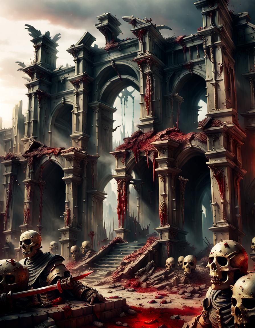 Dark Epic Fantasy Concept Art: Ruins of a Bloodied Ancient C...