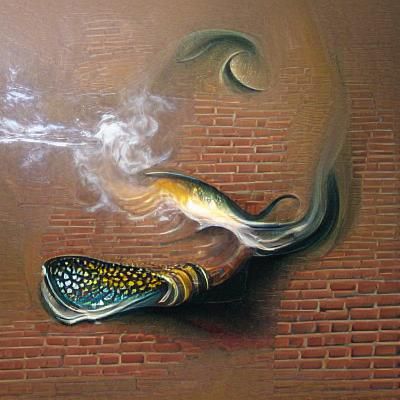 Surreal Fish Smoking its Tail: Oil Painting