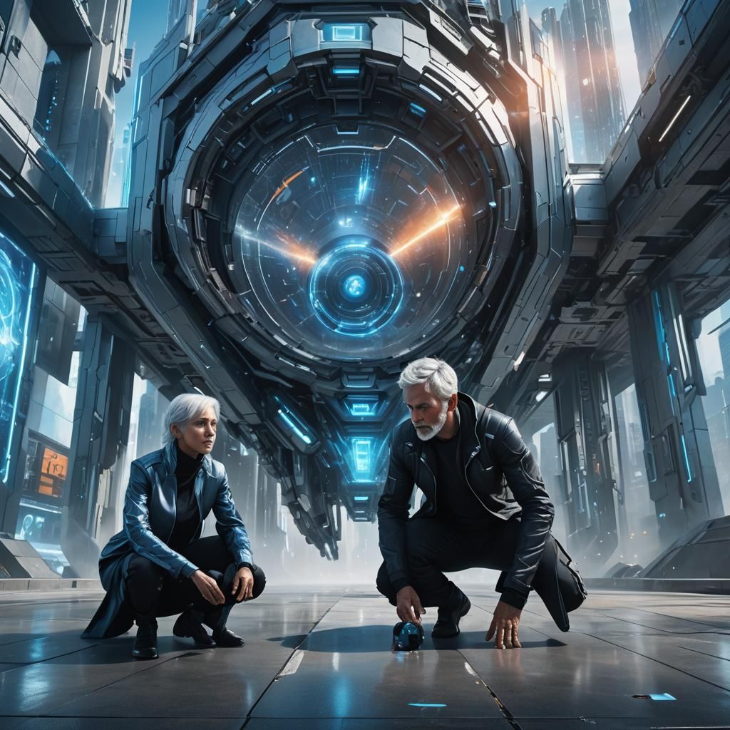 Sci-Fi Couple Hiding From Drone in Cyberpunk City