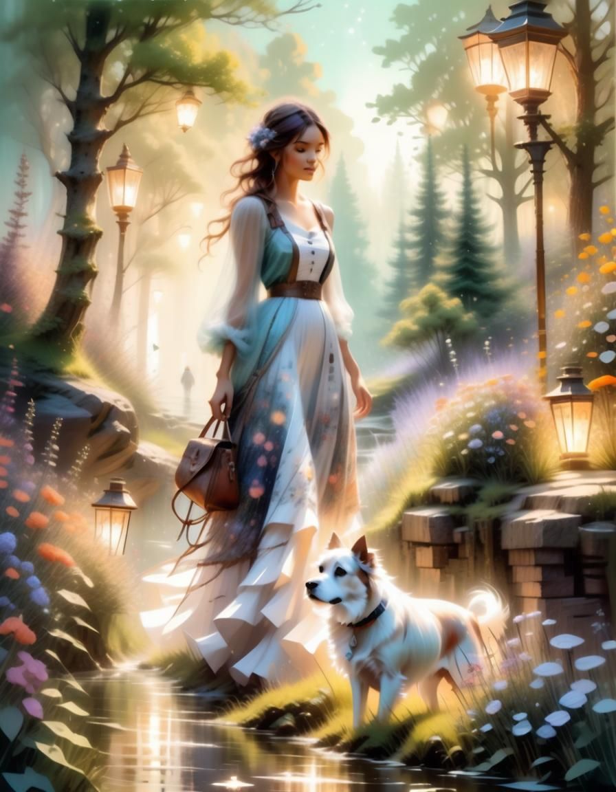 young woman with fluffy dog