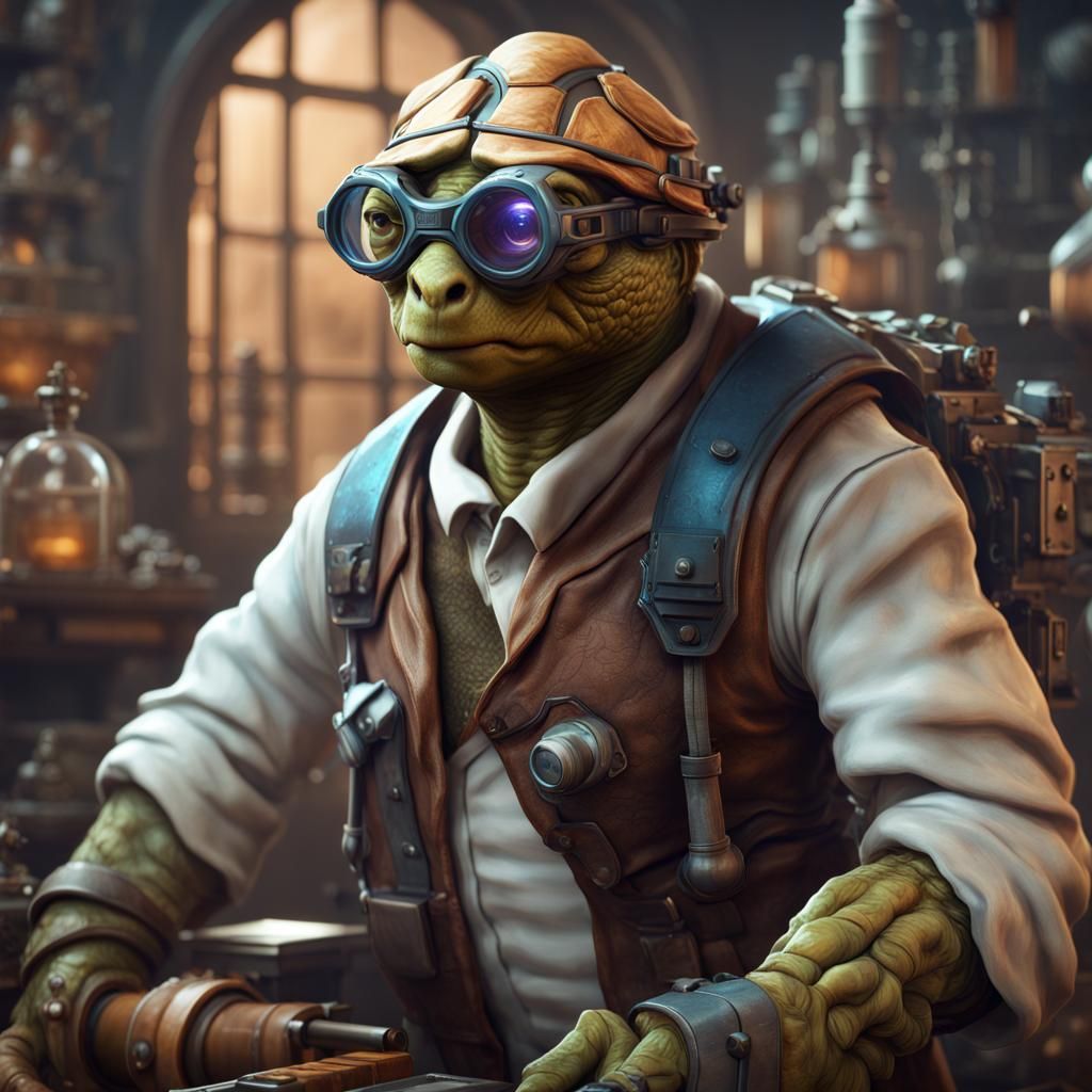 Tortle Artificer Ready for Battle, Detailed Digital Art