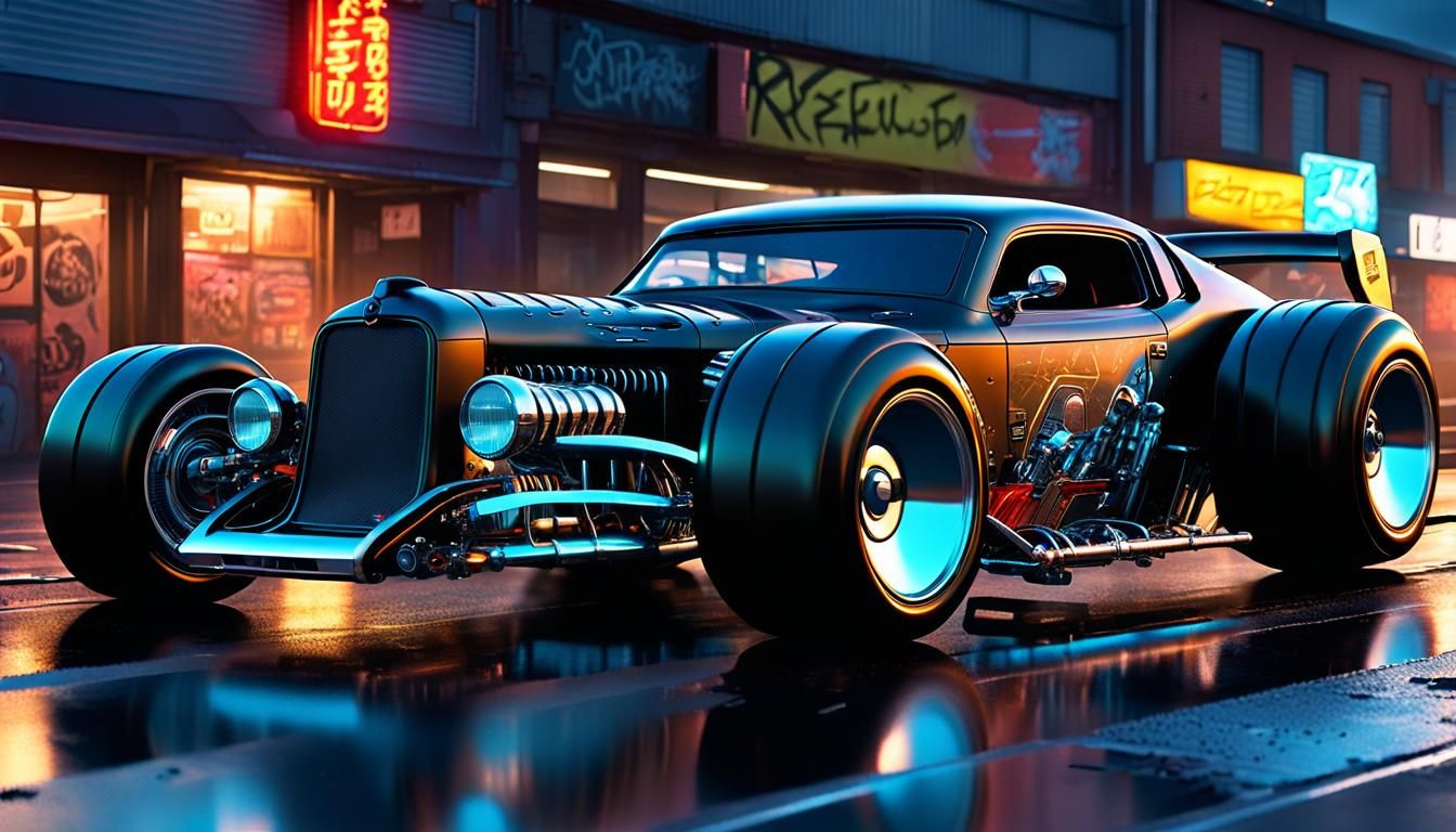 Cyberpunk Rat-Rod Supercar in Anime Style