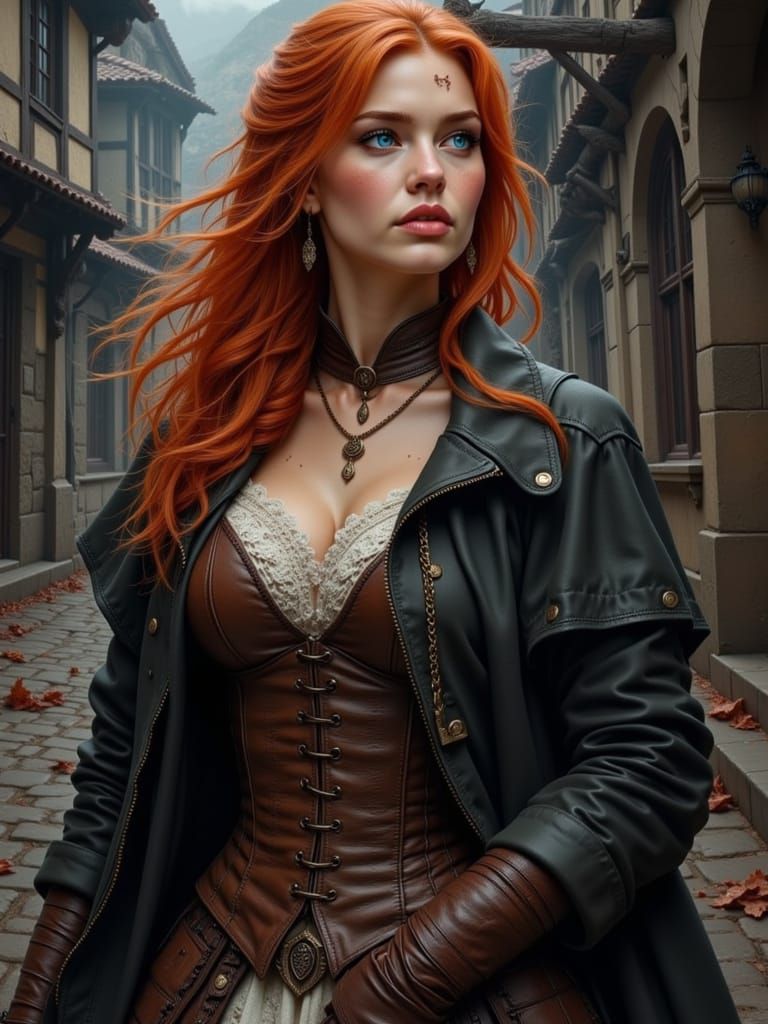 Medieval Woman Revealed by Moonlight in Cyberpunk Style