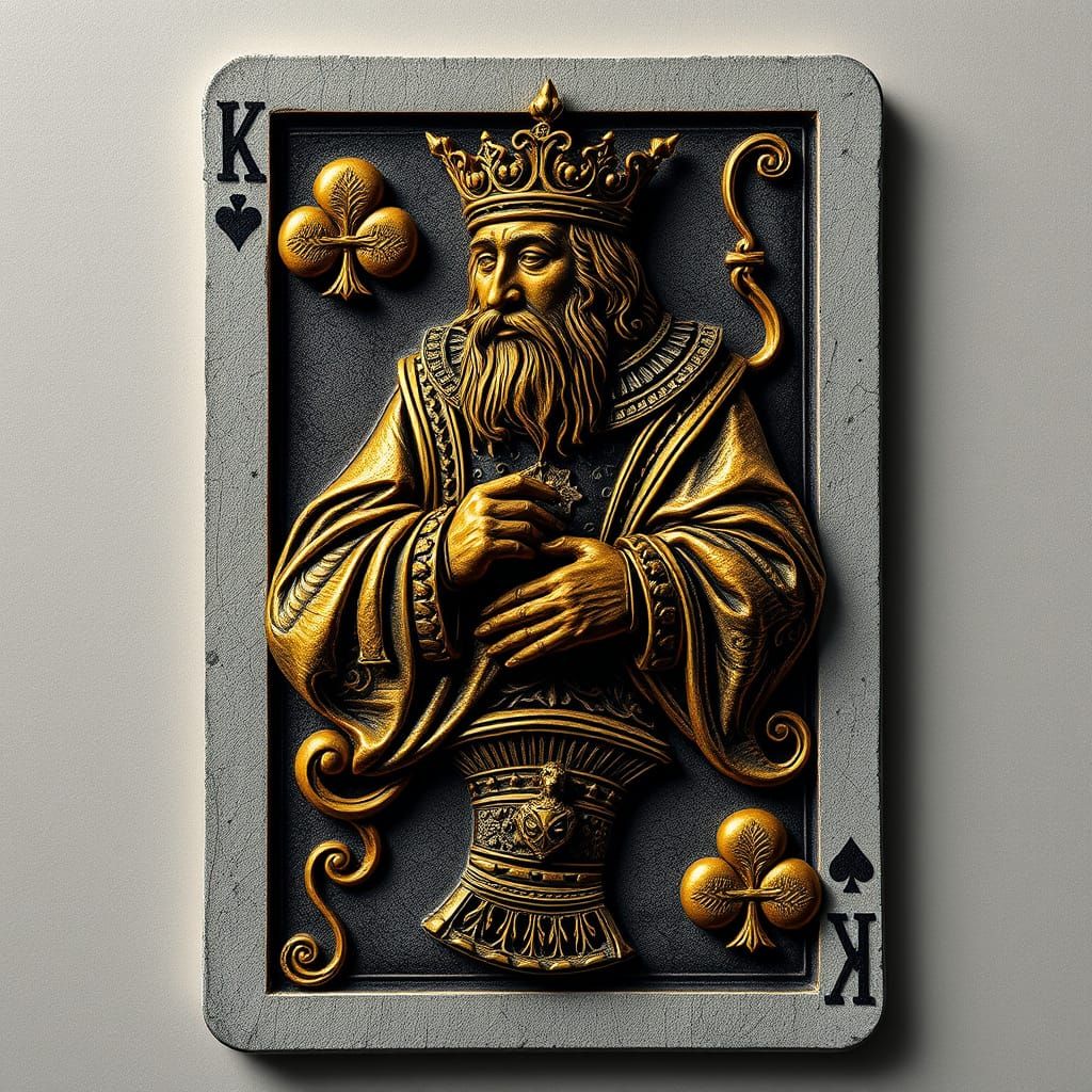 3D Embossed King of Clubs Card with Gold Accents