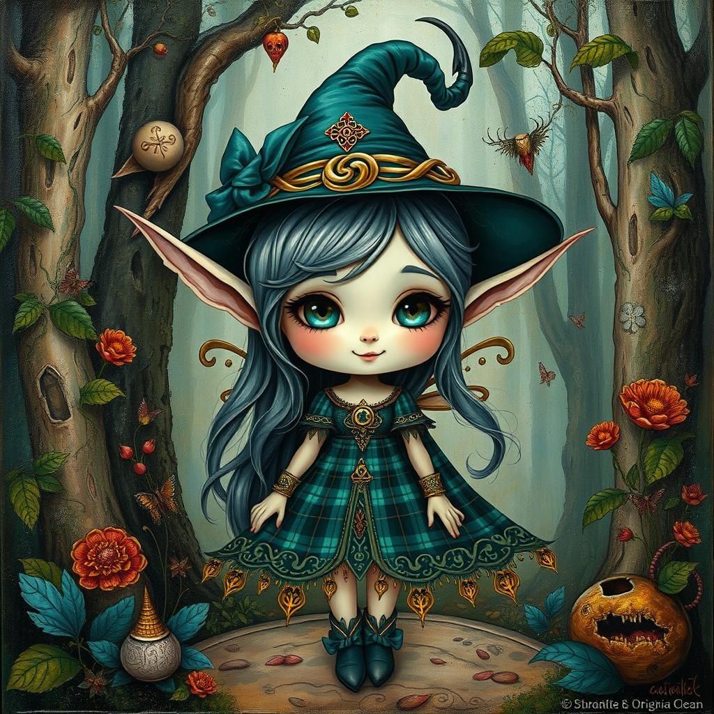 Chibi Fairy Elf Witch in Sylvan Trompe L'oeil